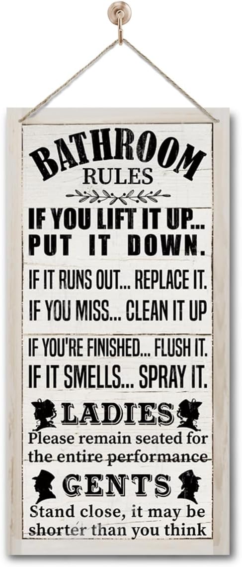 Rustic Western Bathroom Decor - Funny Wall Signs, Farmhouse Country Rules Wall Decor B1-Ruum Studio Home