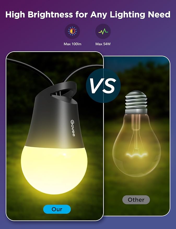 Govee Smart Outdoor String Lights 2, 144ft Outdoor Lights with Dimmable Warm White LED Bulbs, 47 Scene Modes for Patio, Backyard, Balcony, IP65 Waterproof, Works with Alexa, App Control-Ruum Studio Home