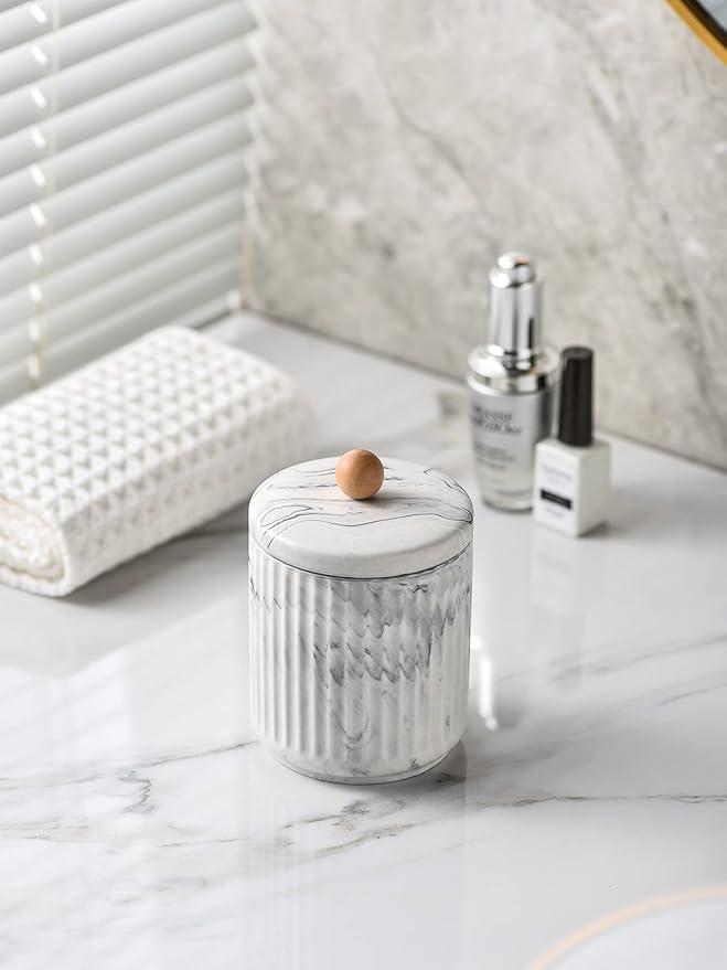 Bathroom Canister with Lid Qtip Holder Dispenser Jar Storage Organizer for Bathroom, Bedroom, Vanity, Kitchen Cabinet-Ruum Studio Home
