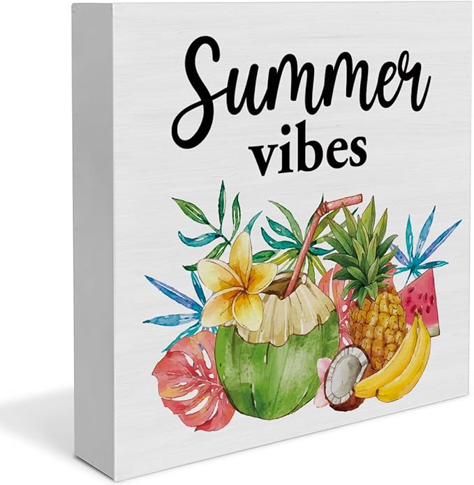 Oqtumes Summer Vibes Decorations Fruit Wooden Sign Rustic Home Decor 5 x 5 Inches-Ruum Studio Home