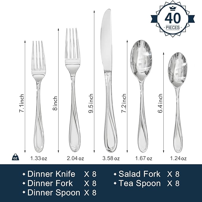 HIKAA Wave Design Silverware Set Service for 12, 60-Piece Artistic Stainless Steel Flatware Set with Fibonacci Pattern, Heavy Duty Mirror Polished Cutlery Set-Ruum Studio Home