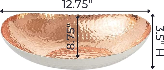 Monarch Abode Hand Hammered Decorative Bowl for Home Decor, 12.75-Inch White and Copper Plated – Key Bowl for Entryway Table, Catch All, Decorative Fruit Basin, Key Holder, Bowls for Home Decor-Ruum Studio Home