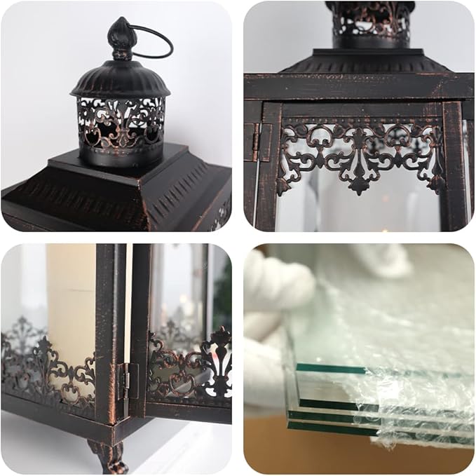 NEEDOMO Lanterns Decorative Outdoor & Indoor, Set of 2 Outdoor Lanterns for Porch,Large Candle Lantern, Bronze Metal Frame with Glass for Fall, Christmas-Ruum Studio Home