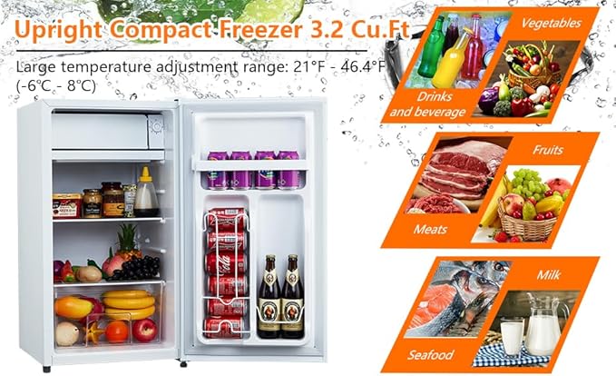 3.2 Cu.Ft Mini Fridge with Freezer, Small Refrigerator with Single Door and Adjustable Thermostat, Shelf, Energy Efficient, Compact Fridge for Bedroom, Office，white-Ruum Studio Home