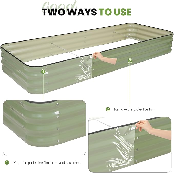 5-in-1 Adjustable Raised Garden Bed Kit | Galvanized Planter Boxes for Vegetables, Flowers | 12" Tall, Multiple Sizes (8x3x1ft, 9x2x1ft, 10x1x1ft, 6x5x1ft, 7x4x1ft) | Outdoor Metal Raised Bed, Green-Ruum Studio Home
