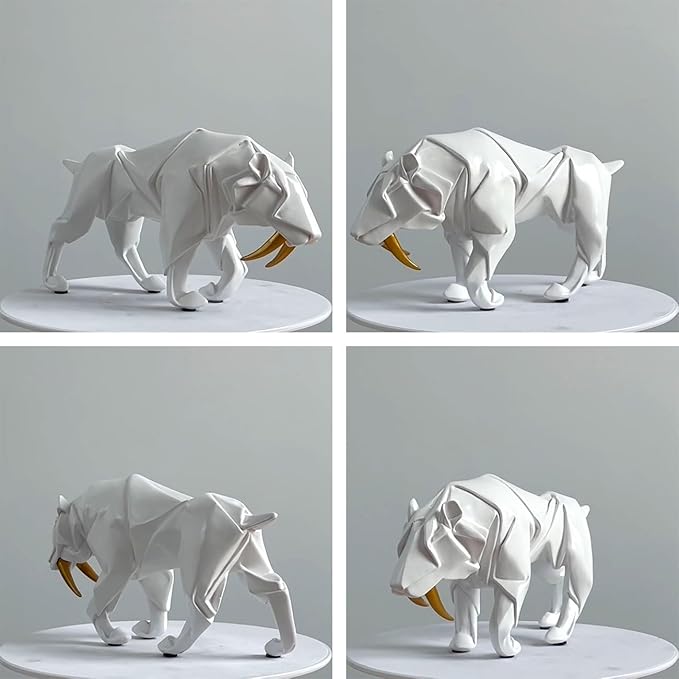 HAUCOZE Dinosaur Statue Arts Animal Figurine Modern Decor Leopard Sculpture Polyresin White 9.8inch-Ruum Studio Home