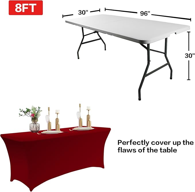 IVAPUPU 2 Pack 8FT Table Cloth for Rectangular Fitted Events Stretch Burgundy Table Covers Washable Cover Spandex Tablecloth Protector for Party, Wedding, Cocktail, Banquet, Festival-Ruum Studio Home