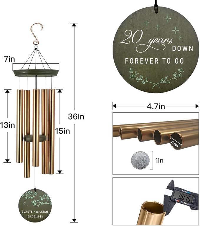 ASTARIN Personalized 20th 50th Anniversary Wind Chime, Happy Anniversary Wedding Valentine's Day Gift for Wife Husband Men Women Sister, Golden Keepsake Decorations for Parents Couples-Ruum Studio Home