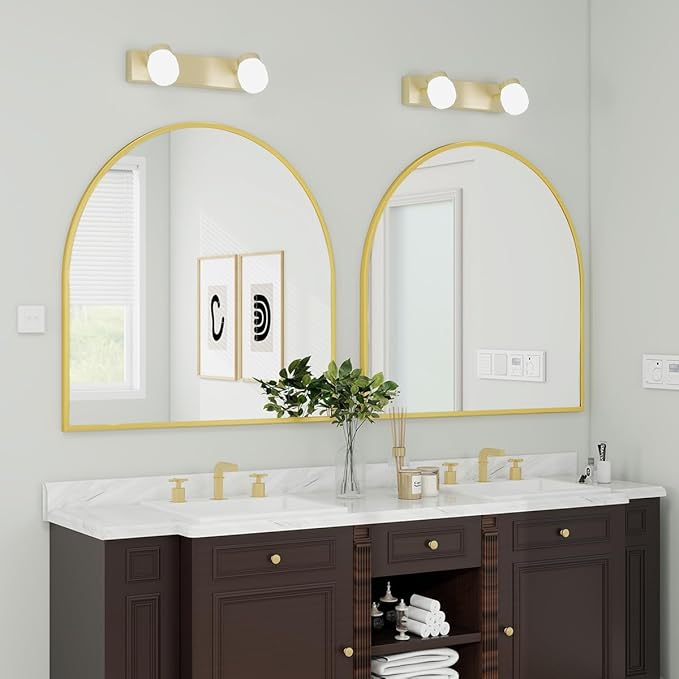 BEAUTYPEAK 31"x32" Arch Bathroom Mirror, Wall Mounted Vanity Metal Frame Mirror for Bedroom, Entryway, Living Room, Gold-Ruum Studio Home