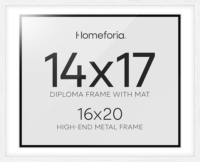 Homeforia 16x20 Diploma White Frame, High End Oak 16 x 20 Certificate Wood Frames with Mat 14 by 17 inch, 20x16 Document Frame Matted to 14x17, Wooden Degree Frames, Tempered Glass, Wall Kit, Set of 1-Ruum Studio Home