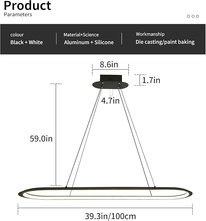 Island Lights, Linear Pendant Light LED Dimmable Hanging Light Fixture, 3000K-6500K with Remote Control,Chandeliers for Dining Room(Black,39.3IN)-Ruum Studio Home