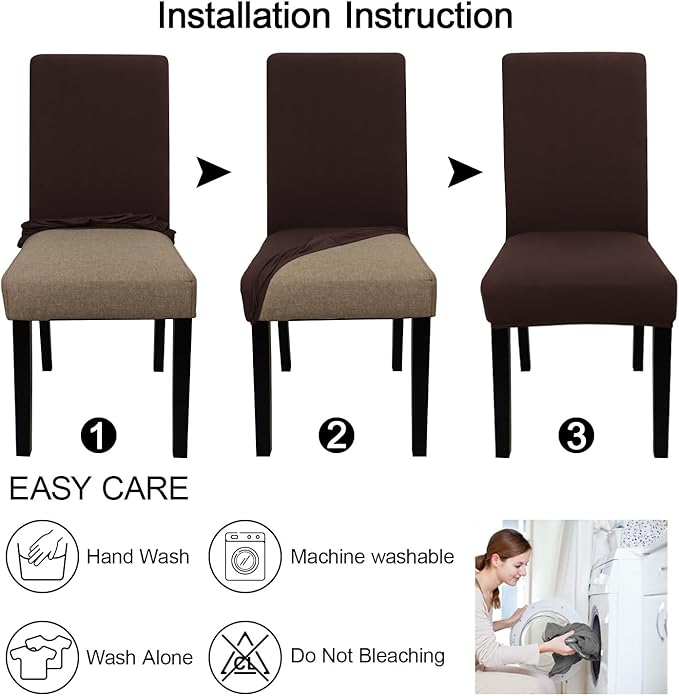 JQinHome 4 Pcs Dining Chair Slipcover,High Stretch Removable Washable Chair Seat Protector Cover for Home Party Hotel Wedding Ceremony (Pack of 4, Coffee)-Ruum Studio Home