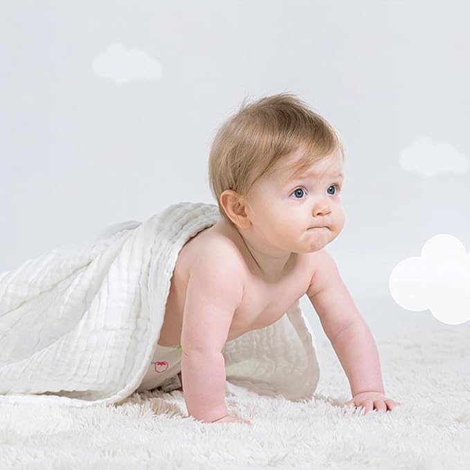 EMME Muslin Baby Blankets 100% Cotton 4-Layer Swaddle 40"x50" Lightweight Soft Breathable for Toddler, Infant, Newborn All Season Gauze Blanket, White-Ruum Studio Home