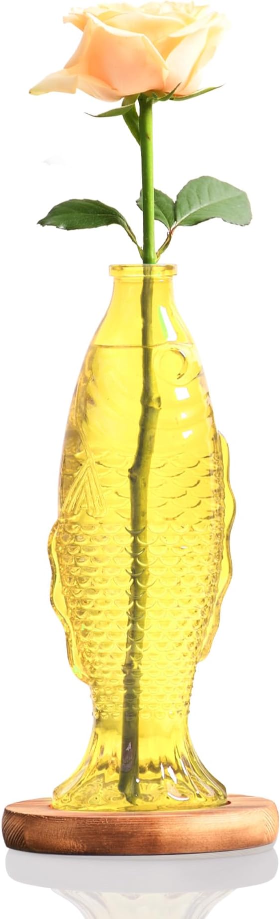Nacome Fish Vase Glass Plant Terrarium with Wooden Stand,Planter Propagation Station for Home Office Hydroponics Desk Decoration,Unique Gardening Gifts for Plant Lovers Women Mom(Yellow)-Ruum Studio Home