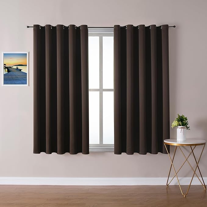 ChrisDowa Brownout Curtains 70 inches Wide for Bedroom - 2 Panels Set Extra Wide Grommet Thermal Insulated Room Darkening Curtains for Living Room (Brown, 70 x 63 Inch)-Ruum Studio Home