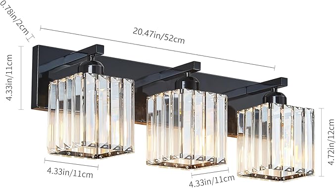 Modern Bathroom Vanity Light 3-Lights Plating Black Crystal Bathroom Wall Light Vanity Light Fixtures-Ruum Studio Home