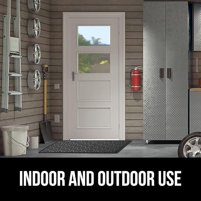 GORILLA GRIP 100% Waterproof All-Season WeatherMax Doormat, 47x35, US Designed Natural Rubber, Stain and Fade Resistant, Low Profile Indoor Outdoor Door Mats, Easy Clean Patio Mat, Slate Geometric-Ruum Studio Home