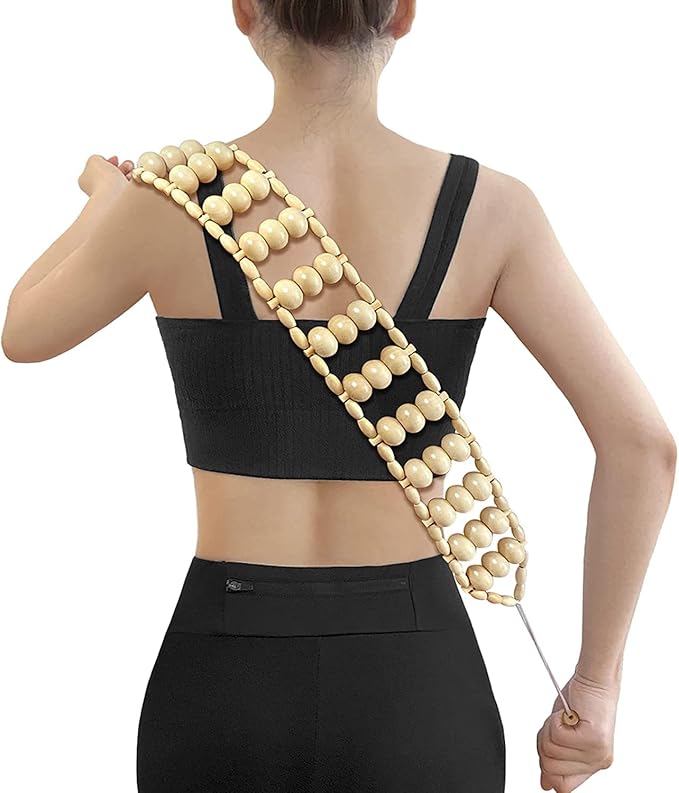 Wood Back Massage Roller Rope, Portable Wood Therapy Cellulite Massage Tools, Handheld Lymphatic Drainage Massager, Multi-Functional Manual Massage Roller Rope Strap for Full Body Muscle Pain Relief-Ruum Studio Home