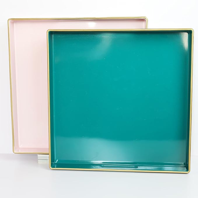 Spsyrine Green Decorative Serving Tray with Handles, 13" X 13" Square Plastic Coffee Table Tray for Ottoman, Living Room, Bathroom, Home Decor.-Ruum Studio Home