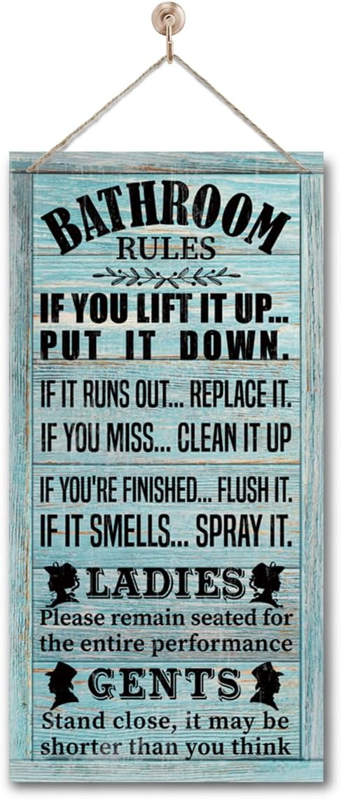 Rustic Western Bathroom Decor - Funny Wall Signs, Farmhouse Country Rules Wall Decor C1-Ruum Studio Home