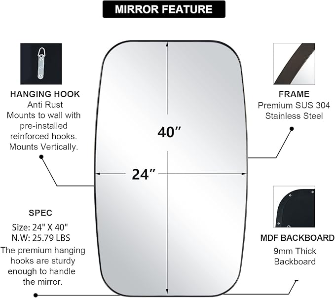 ANDY STAR Bronze Bathroom Mirror, 24x40 Inch Bronze Oval Mirror for Bathroom with Stainless Steel Metal Frame, Oblong Mirror for Bathroom, Living Room, Entryway-Ruum Studio Home