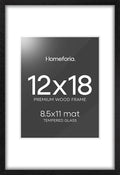 Homeforia 12x18 Frame Black Wood, High End Oak 12x18 Picture Frames with Mat 8.5x11 Photo, 12 x 18 Wooden Poster Frame Matted to 8.5 x 11 Print, 18x12 Hanging Frame, Tempered Glass, Wall Kit, Set of 1-Ruum Studio Home