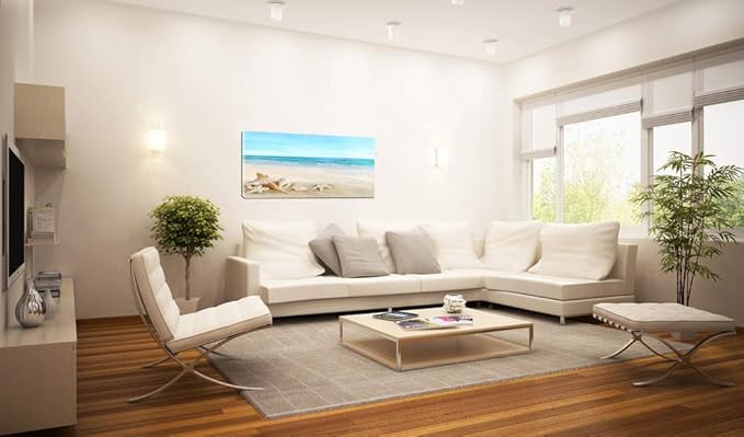 DZL Art S73962 Beach Picture Decor Ocean Painting Canvas Wall Art Prints of Starfish and Seashell on Sandy Seaside Ready to Hang for Living Room Bedroom Office Wall Decor Home Decoration-Ruum Studio Home