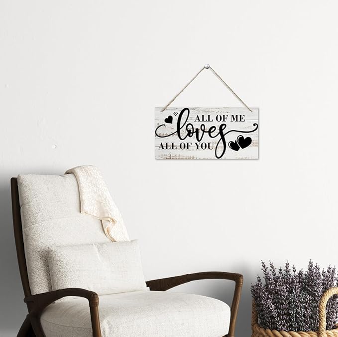 All Of Me Loves All Of You Wall Decor, Rustic Hanging Wooden Sign, Vintage Wooden Plaque, Modern Master Bedroom Sign, Love Quotes Wall Hanging Decor, Farmhouse Wall Decor, 11.8 * 5.9 Inch-Ruum Studio Home