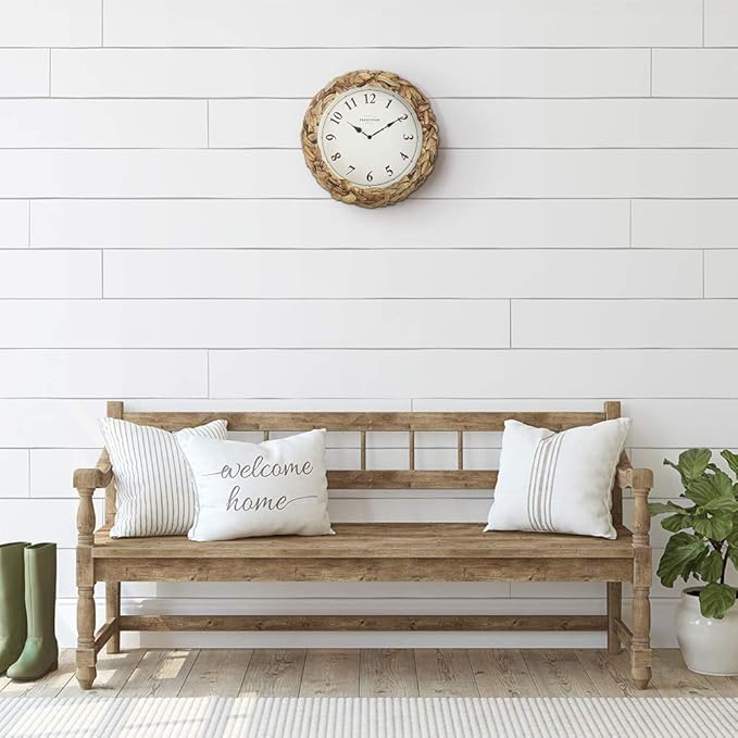 Presentime & Co Farmhouse Series, Rustic Woven Clock, 10.5 inch, Natural Woven Water Hyacinth/Sea Grass. Wall Sculpture, Wall Art and Timepiece for Home Decoration/Decoration/Farmhouse Décor.-Ruum Studio Home