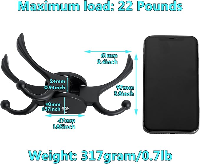 Swivel Coat Hook 2 Pack Heavy Duty Space Saving Towel Rope Hook Wall Mount Triple Swing Arms for RV Bathroom Kitchen Garage,Matt Black-Ruum Studio Home