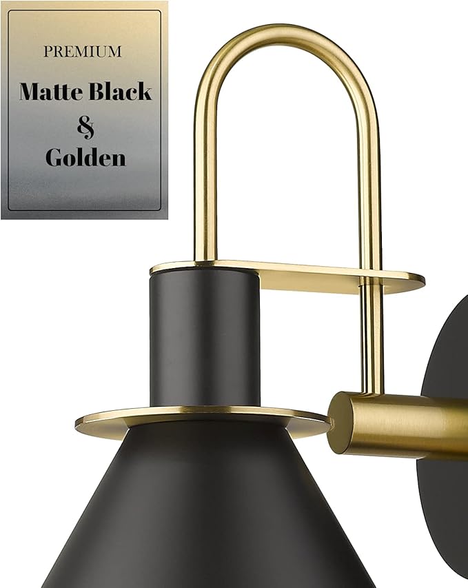 Wall Sconces Set of Two, HWH Modern Sconce Wall Lighting, 1-Light Gooseneck Barn Vanity Light, Industrial Wall Lamp for Bedroom Kitchen Bathroom, Black and Gold Finish, 5HZG56B-2L BK+BG-Ruum Studio Home