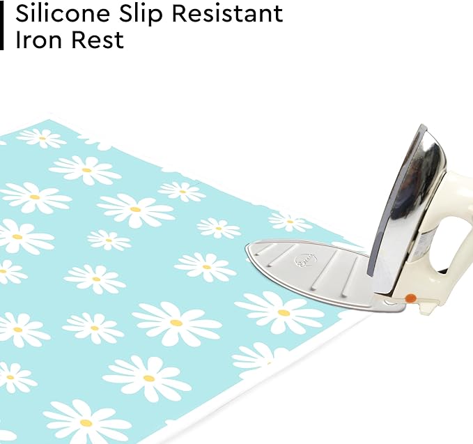 Encasa XO Ironing Mat/Pad (Large 48"x28") with 3mm Padding & Silicone Iron Rest for Steam Pressing on Tabletop or Bed - Heat Resistant, Portable, Quilting & Travel Blanket - Daisy Blue-Ruum Studio Home
