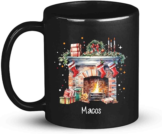 Cute Christmas Design Coffee Mug, Customized Name Black Cup For Christmas, Custom Christmas Themed Ceramic Mug 11oz 15oz, Personalized Christmas Decorative Cup, Gift For Friend Coworker-Ruum Studio Home