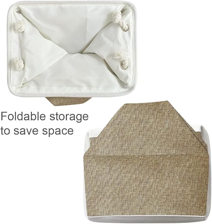 TheWarmHome Organization and Storage Basket for Gifts Empty - 16x12x12 inch Cube Storage bin 3 Pack Fabric Storage Cubes, Collapsible Baskets for Organizer Closet Cloth Gift Toy (White & Khaki)-Ruum Studio Home