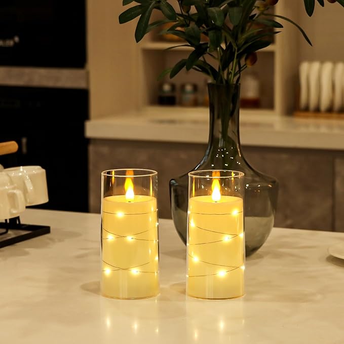 Aignis Flickering Flameless Candles Battery Operated Candles LED Candles with Remote Timer for Home/Wedding/Birthday/Holiday Decor ，Ivory White 3D Flame Set of 2 (D3 xH6 6")-Ruum Studio Home