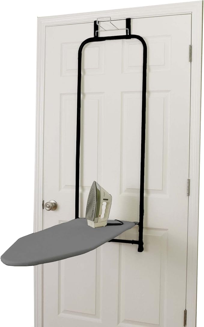 Household Essentials Over-The-Door Ironing Board with Iron Holder | Compact, Self-Closing Design with Cotton Cover and Padding | Space-Saving Ironing Board for Dorms, Apartments, and Small Spaces-Ruum Studio Home