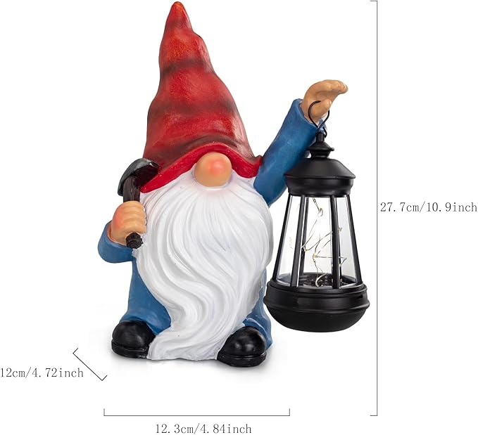 Garden Gnome Statue Solar Light Outdoor Decorations Figurine with Lantern Led Shovel Sculpture Lawn Patio Yard Porch Outside Christmas Housewarming Gifts for Women Mother's Day Grandma-Ruum Studio Home