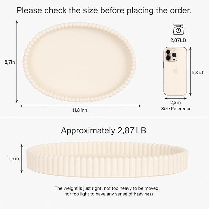 11.8in Decorative Tray for Coffee Table Decor- Modern Oval Concrete Tray for Home Decor- Minimalist Handcrafted Centerpieces Tray for Living Room, Kitchen Dining Table, Entryway (Beige)-Ruum Studio Home