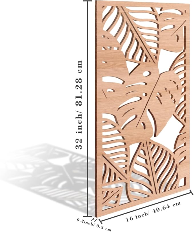 IARTTOP Leaf Wood Tropical Wall Art 15.9X32 Inch Carved Palm Leaves Wall Decor Coastal Monstera Plant Wall Sculptures for Living room Bedroom Set of 3-Ruum Studio Home