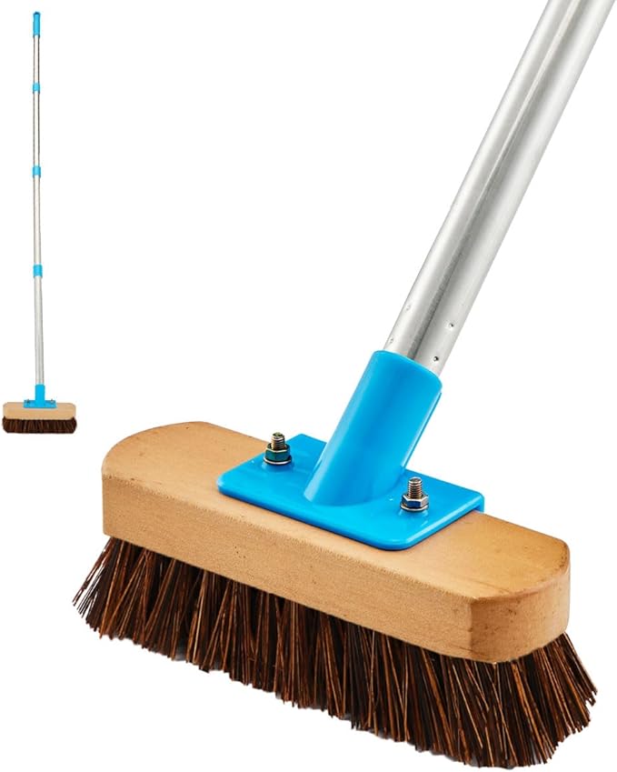 Heavy Duty Deck Brush with Long Handle - 60" Floor Scrub Brush with Stiff Natural Palmyra Bristles, Outdoor Scrubber Brushes for Cleaning Rough Surface, Concrete Floor, Patio, Garden, Sidewalk-Ruum Studio Home