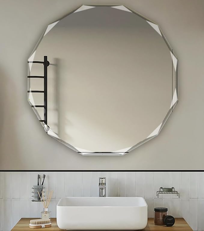 Single Beveled Edge Circle Mirror Frameless Wall Mount Bathroom Vanity Mirror, 20”-Ruum Studio Home