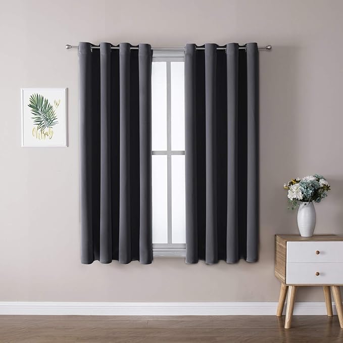 ChrisDowa Grommet Room Darkening Curtains for Bedroom and Living Room - 2 Panels Set Thermal Insulated Blackout Curtains (Dark Grey, 52W x 45L)-Ruum Studio Home