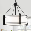 16.3''Black Drum Chandelier 3-Light Modern Farmhouse Chandelier with White Fabric Shade Adjustable Drum Pendant Light Fixture for Dining Room Kitchen Island Hallway Living Bedroom-Ruum Studio Home