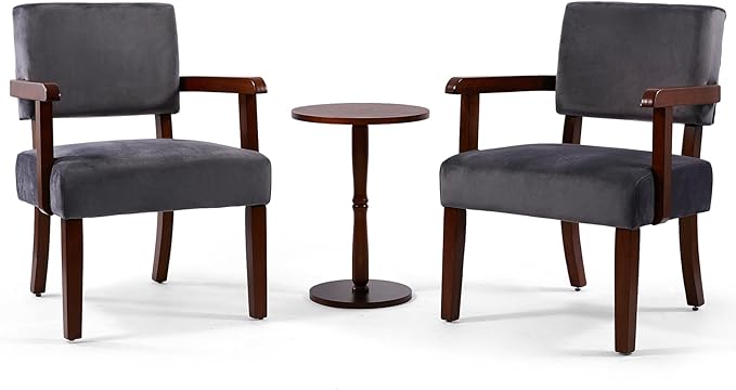Accent Chair Set of 2 with Table, Living Room Chairs with VelvetSoft Seat and Armrests for Living Room Bedroom Reading Room Waiting Room (Greyvelvet)-Ruum Studio Home