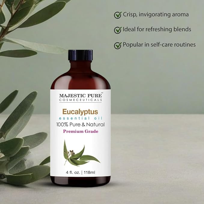 Majestic Pure Eucalyptus Essential Oil with Glass Dropper - 4 Fl Oz Pack of 2-100% Pure and Natural Eucalyptus Oil - Premium Grade Essential Oils for Diffuser, Aromatherapy, Soap and Candle Making-Ruum Studio Home
