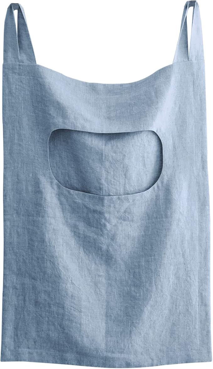 Amazhiyu 100% Linen Door Hanging Laundry Hamper Bag, 19x27 Inches, Steel Blue-Ruum Studio Home