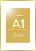 Homeforia A1 Poster Frame Gold, High End Metal 23.4 x 33.1 inches Large Picture Frames with Mat 16.5 x 23.4 for Photo, A1 Size Frames Matted to A2 Print, 23.4x33.1 Thin Frame, Tempered Glass, Set of 1-Ruum Studio Home