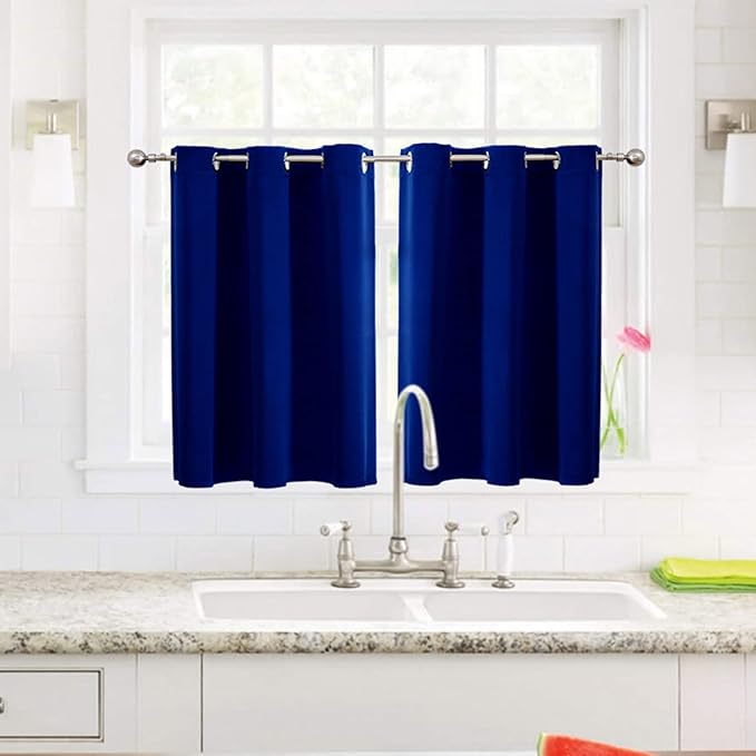 ChrisDowa Small Window Curtains for Kitchen and Bedroom - Grommet Short Thermal Insulated Room Darkening Curtains (2 Panels, Royal Blue, 42 x 36 Inch)-Ruum Studio Home