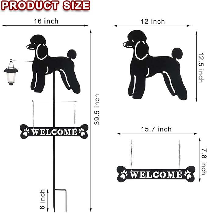 BAYN Solar Poodle Garden Stakes Decorative with a Lantern Dog Silhouette Welcome Sign Outdoor Garden Decor for Yard, Lawn, Patio, Pathway-Ruum Studio Home