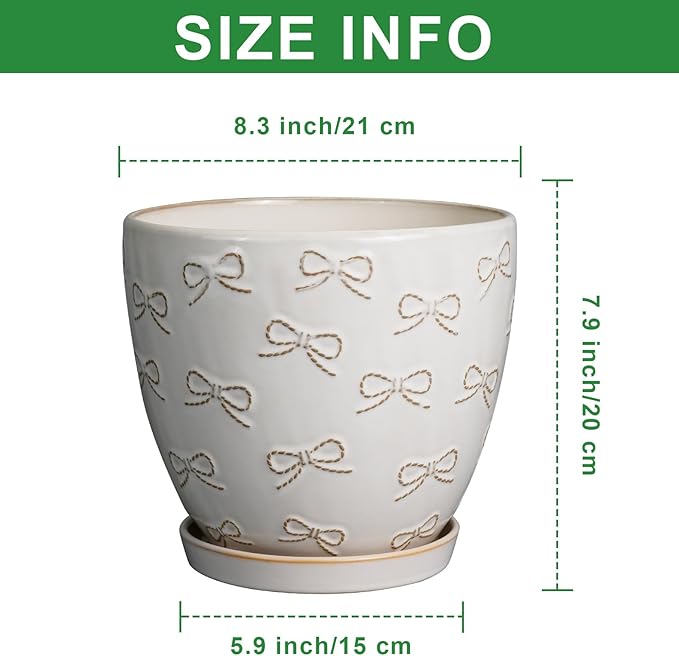 Ceramic Pots for Plants - 8 Inch Plant Pot with Drainage Hole and Saucer Large Planter Pot for Indoor Plants Outdoor Modern Flower Pot Home Decor White-Ruum Studio Home